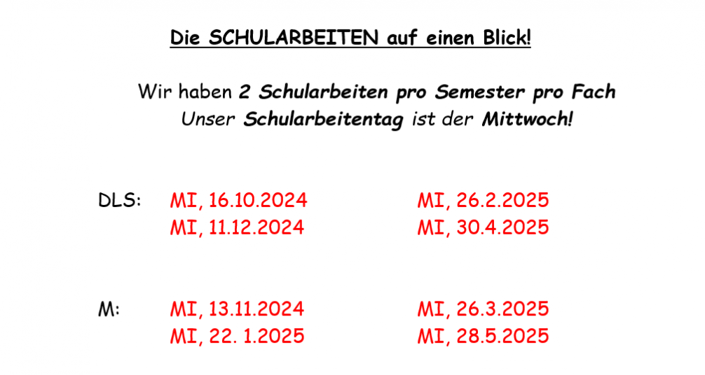 Schularbeitentermine 4a und 4b