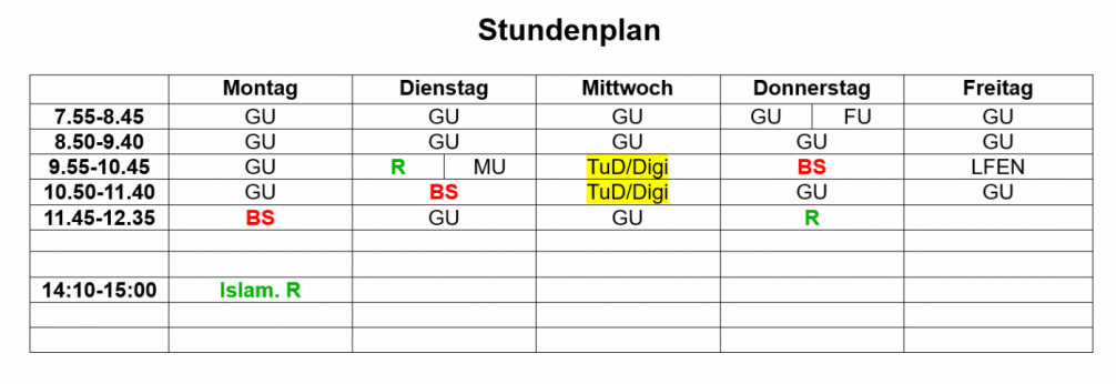 Stundenplan 4b