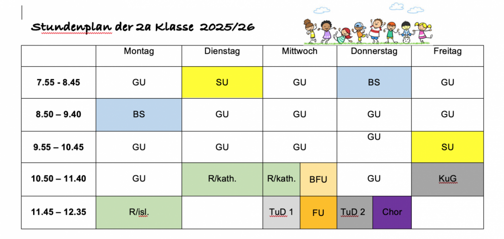 Stundenplan 2a Klasse