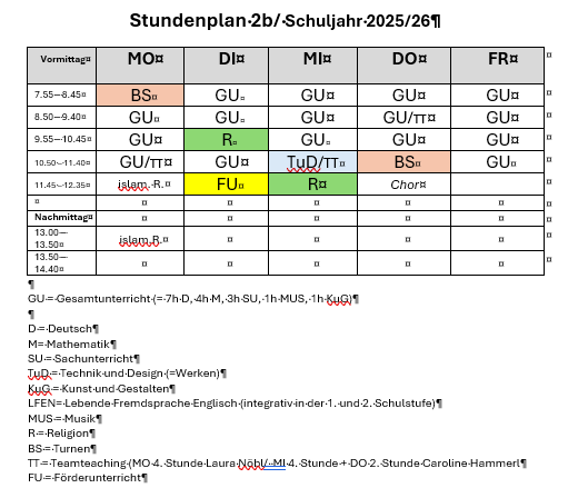 Stundenplan 2b