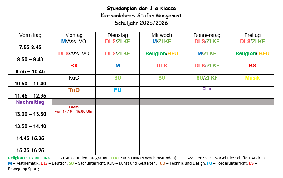Stundenplan 1a