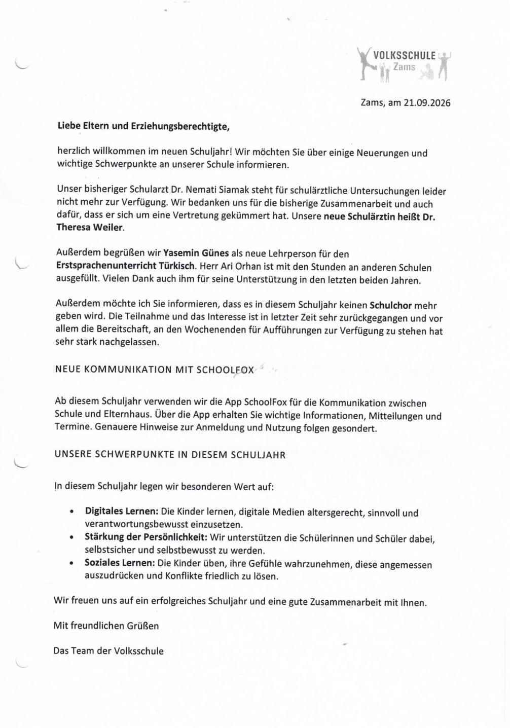 Neu im Schuljahr 2026-2027