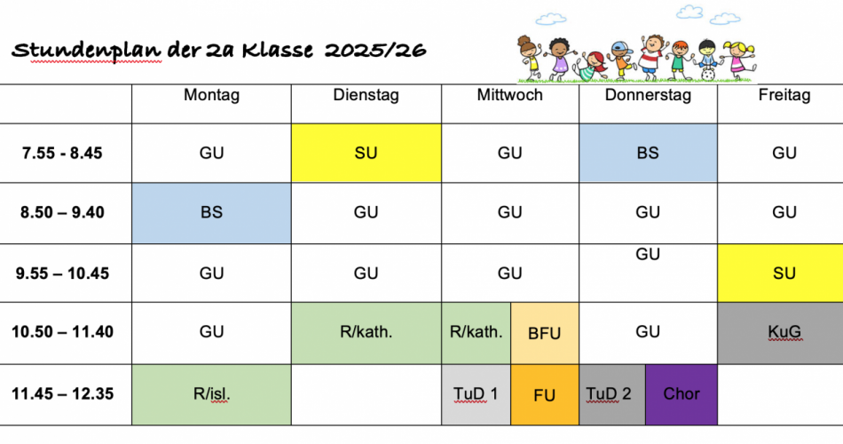 Stundenplan 2a Klasse